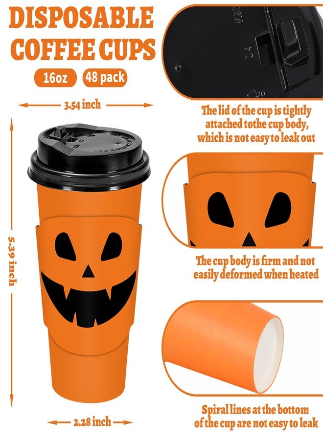 JarThenaAMCS مجموعة أكواب قهوة JarThenaAMCS للهالوين، 48 كوبًا، مع أغطية وأكمام، سعة 16 أونصة، أكواب ورقية ملونة بتصميم أشباح مرحة، أكواب قهوة للاستخدام مرة واحدة، مناسبة للمقاهي والمتاجر، للكابتشينو والمشروبات الشوكولاتة. - Image 2